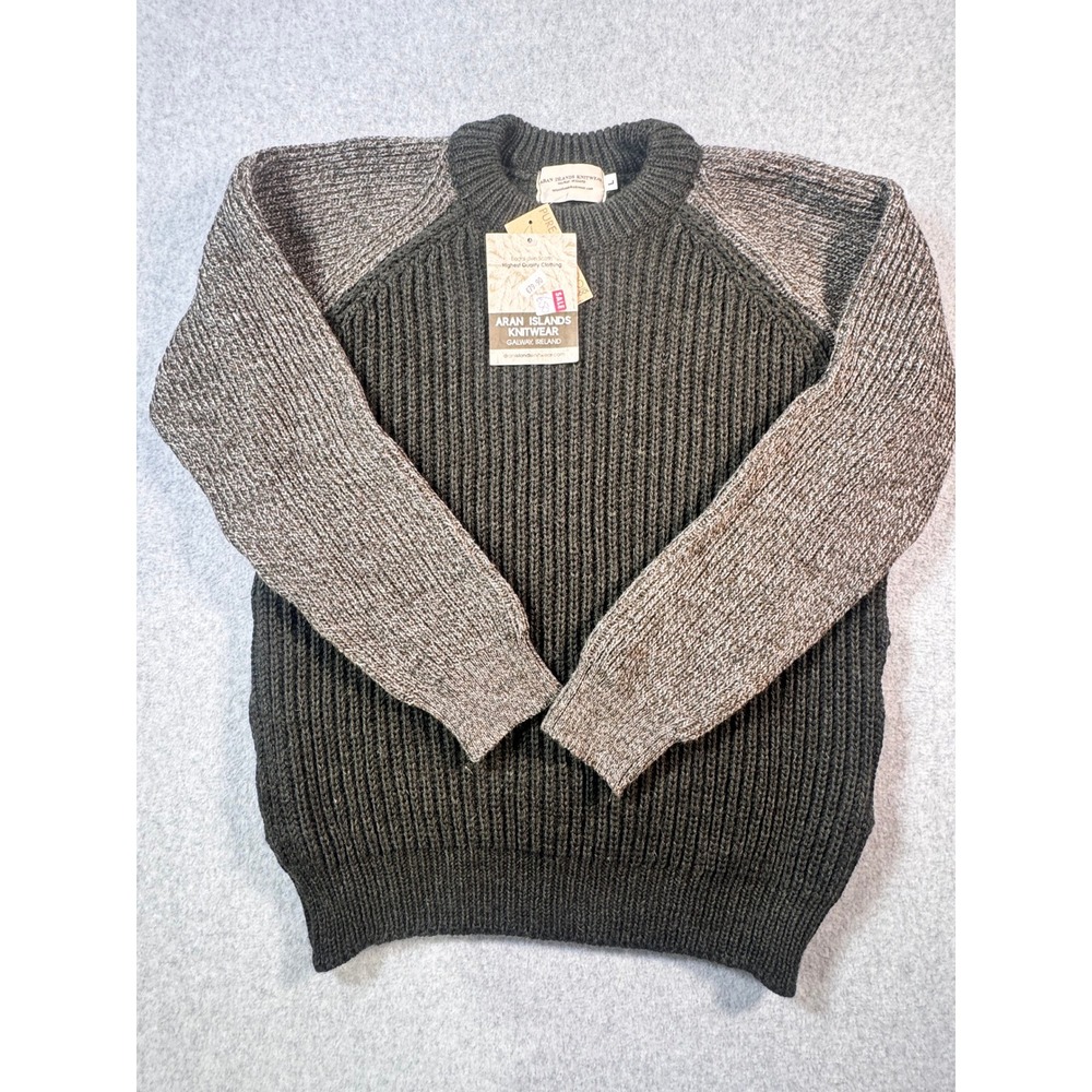 Aran Islands Knitwear Pure Wool Sweater Mens L Grey Two Tone Hand Knit Ireland